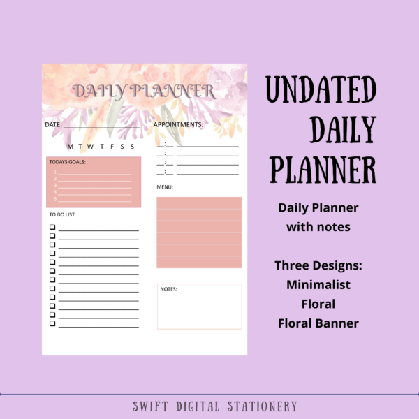 Undated Daily Planner Digital Printable PDF Download ~ 3 Versions - Image 2