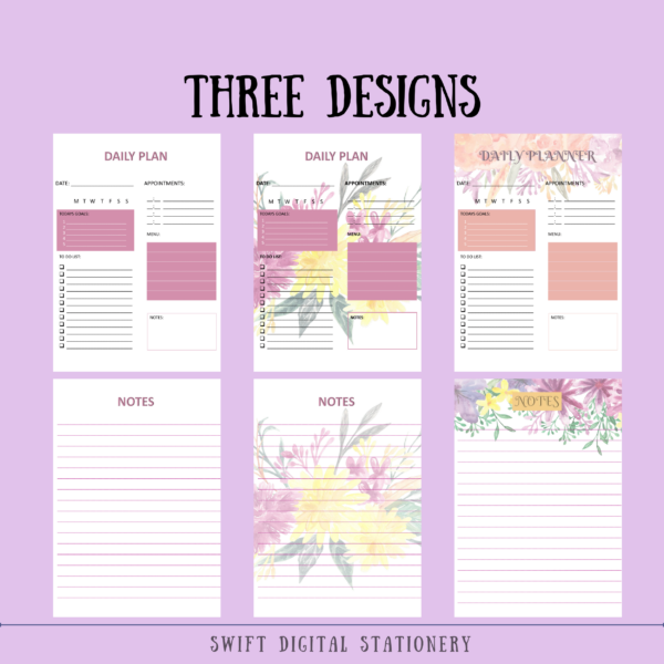 Undated Daily Planner Digital Printable PDF Download ~ 3 Versions